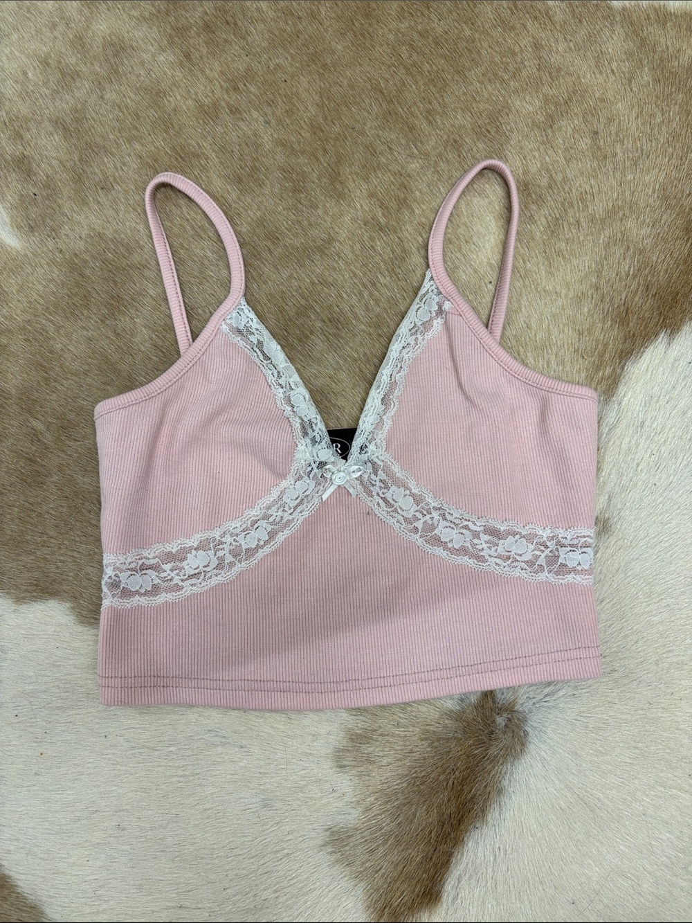 Cider Pink Ribbed Lace-Trim Crop Cami